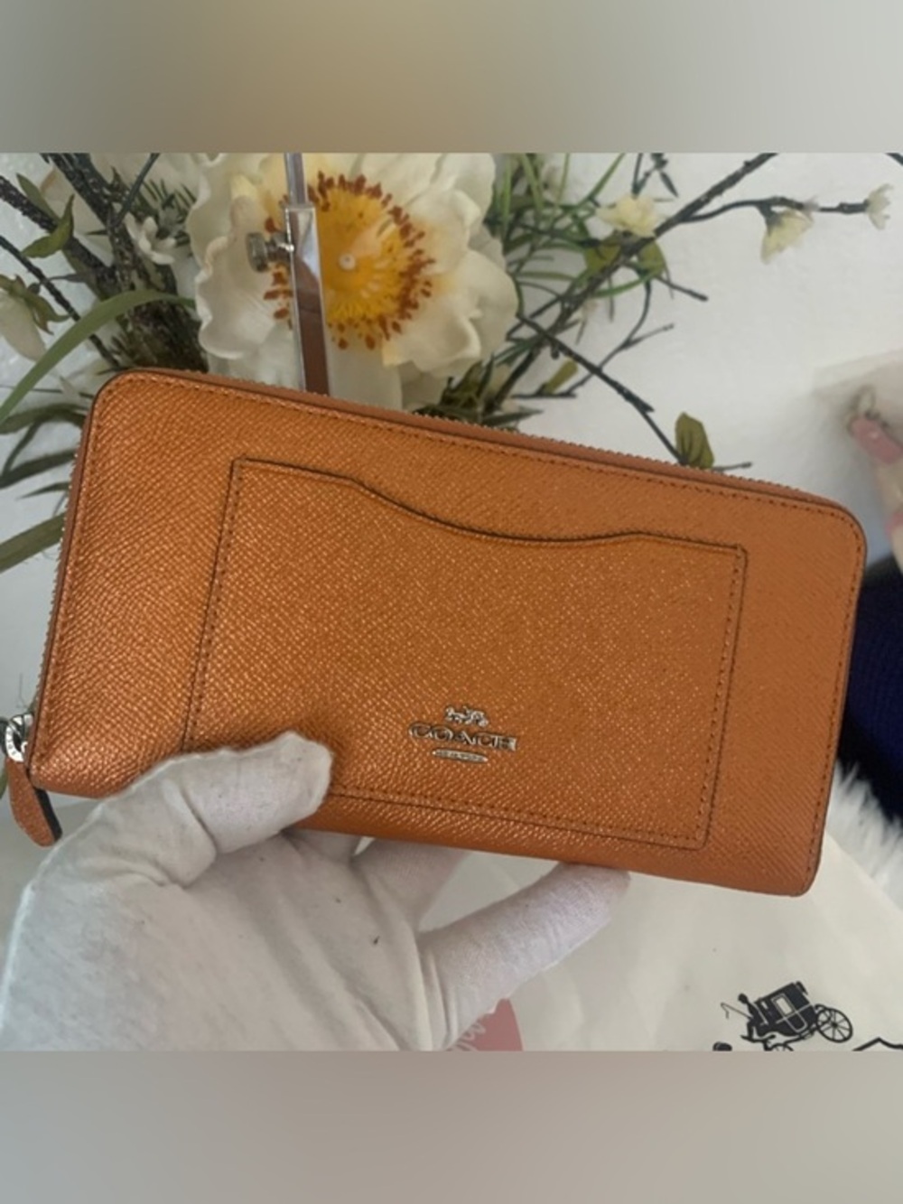 Coach Metallic Tangerine Accordion Zip Around Wallet - Picture 1 of 7
